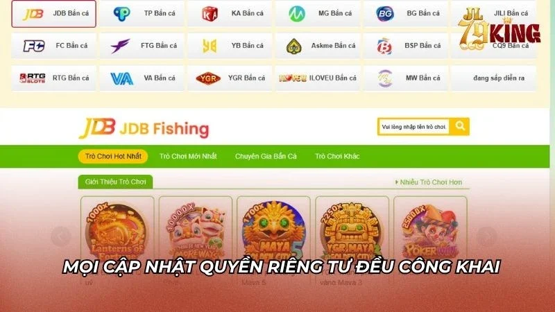 Các phiên bản cập nhật quyền riêng tư 79king công khai