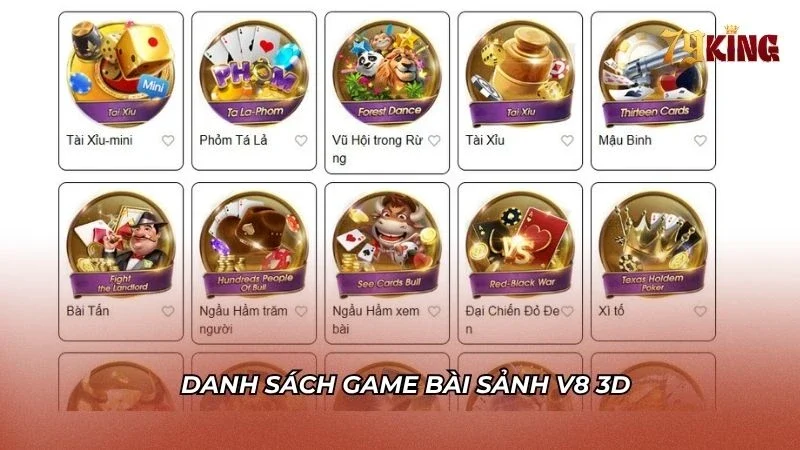 Danh sách các game bài hot ở sảnh V8 3D